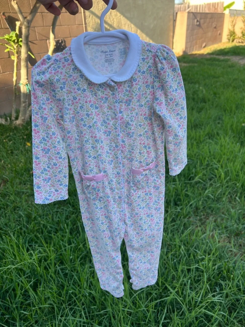 Ralph Lauren White Pink Floral Girls' One-Piece Footie